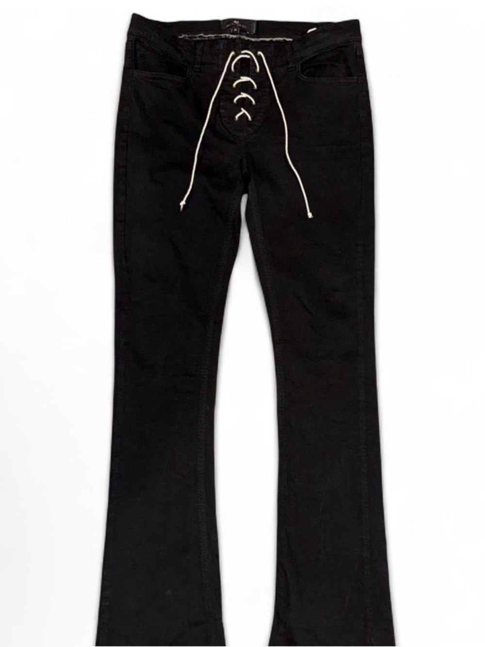 Etro Y2K Lace Up Flare Jeans Black Low Rise Flare Bootcut Italy Made Rocker Chic